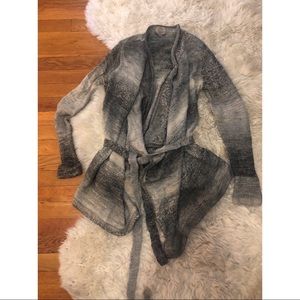Grey cream fade sweater top M belted cardigan